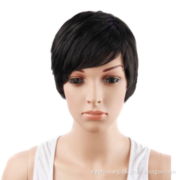 Vigorous High Quality Short Synthetic Black Pixie Cut Heat Resistant Fiber Hair for Women Daily Party Ladies Wig